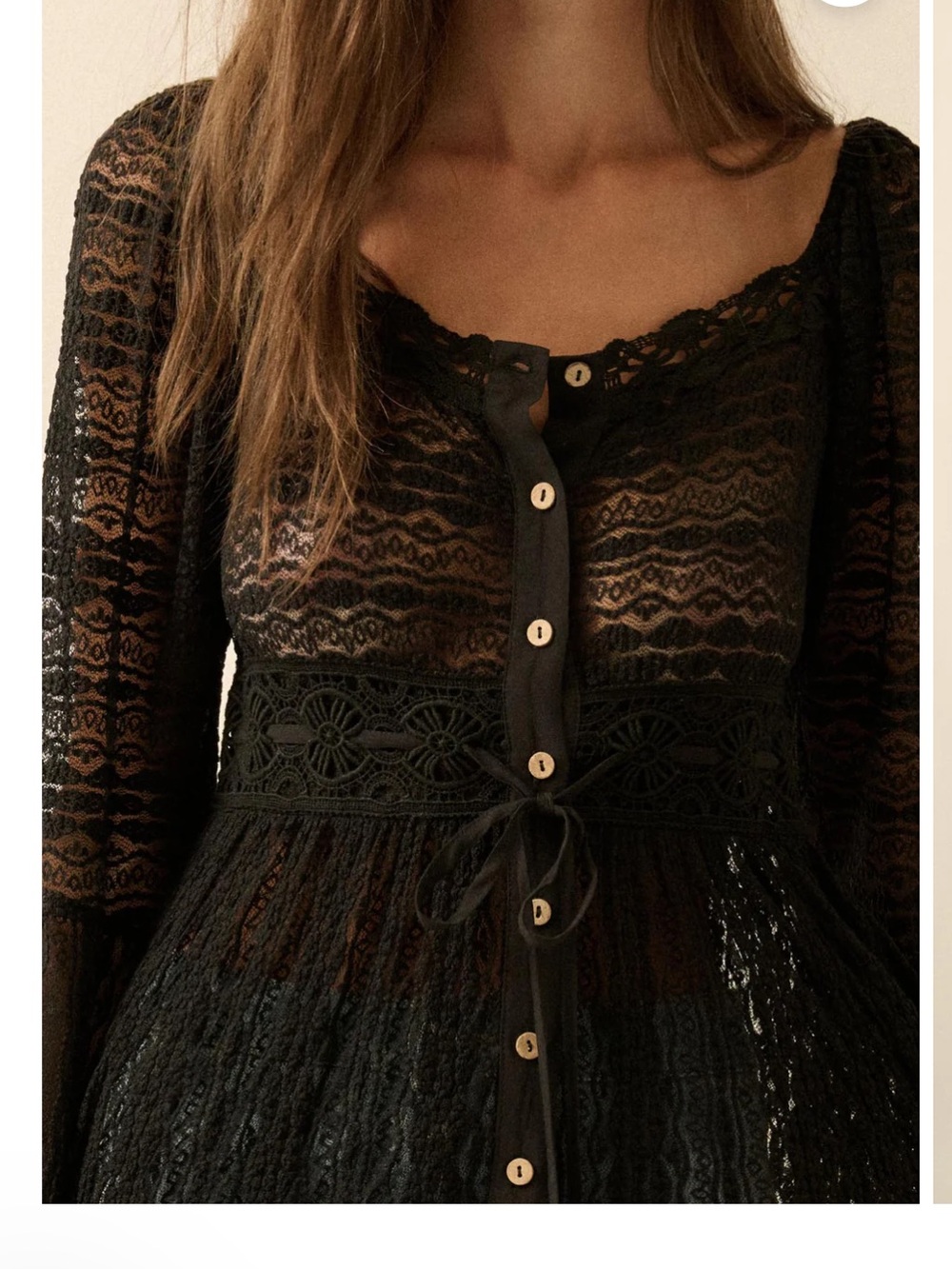 Promesa Black Long Sleeve Lace Button-Front Maxi Dress - Picture 2 of 7